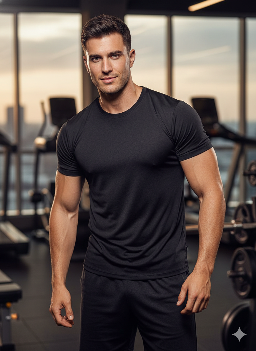 CAMISETA DEPORTIVA HOMBRE NEGRA LY MELÓN - REF 23